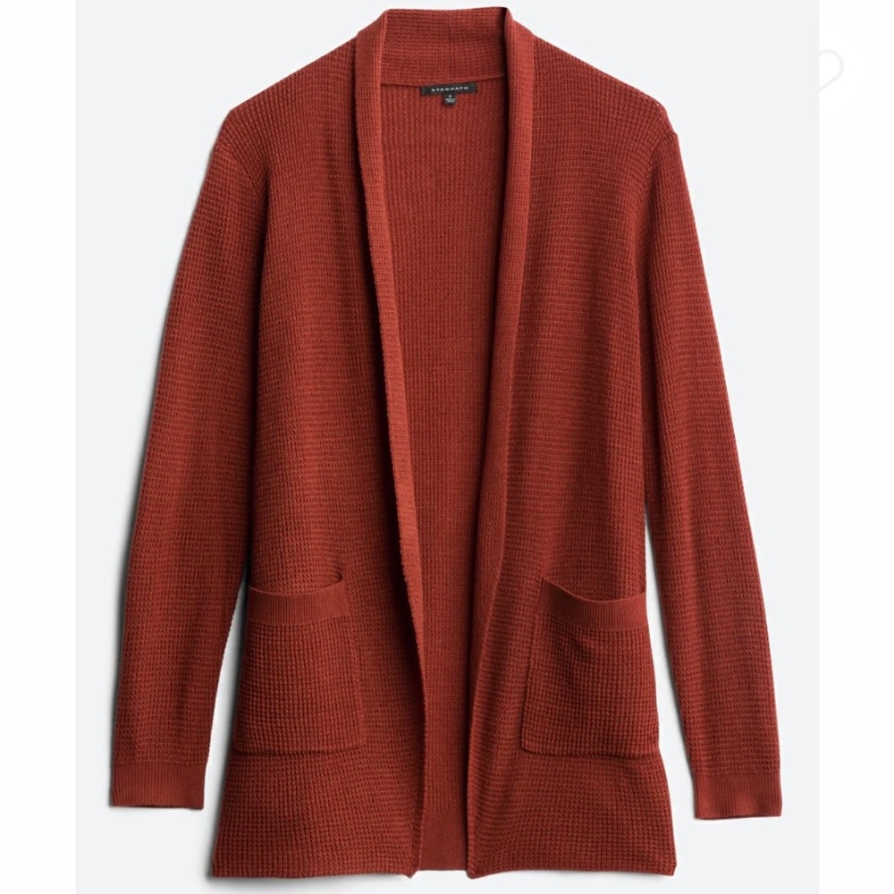 Waffle knit cardigan, size XL, burnt orange